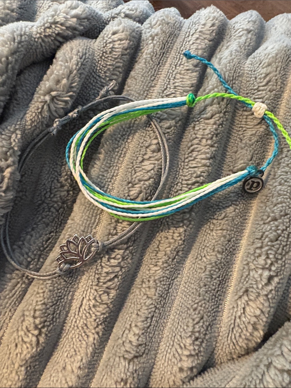 Pura Vida and Lotus flower 🪷 Layered Green & Blue String Bracelet Set